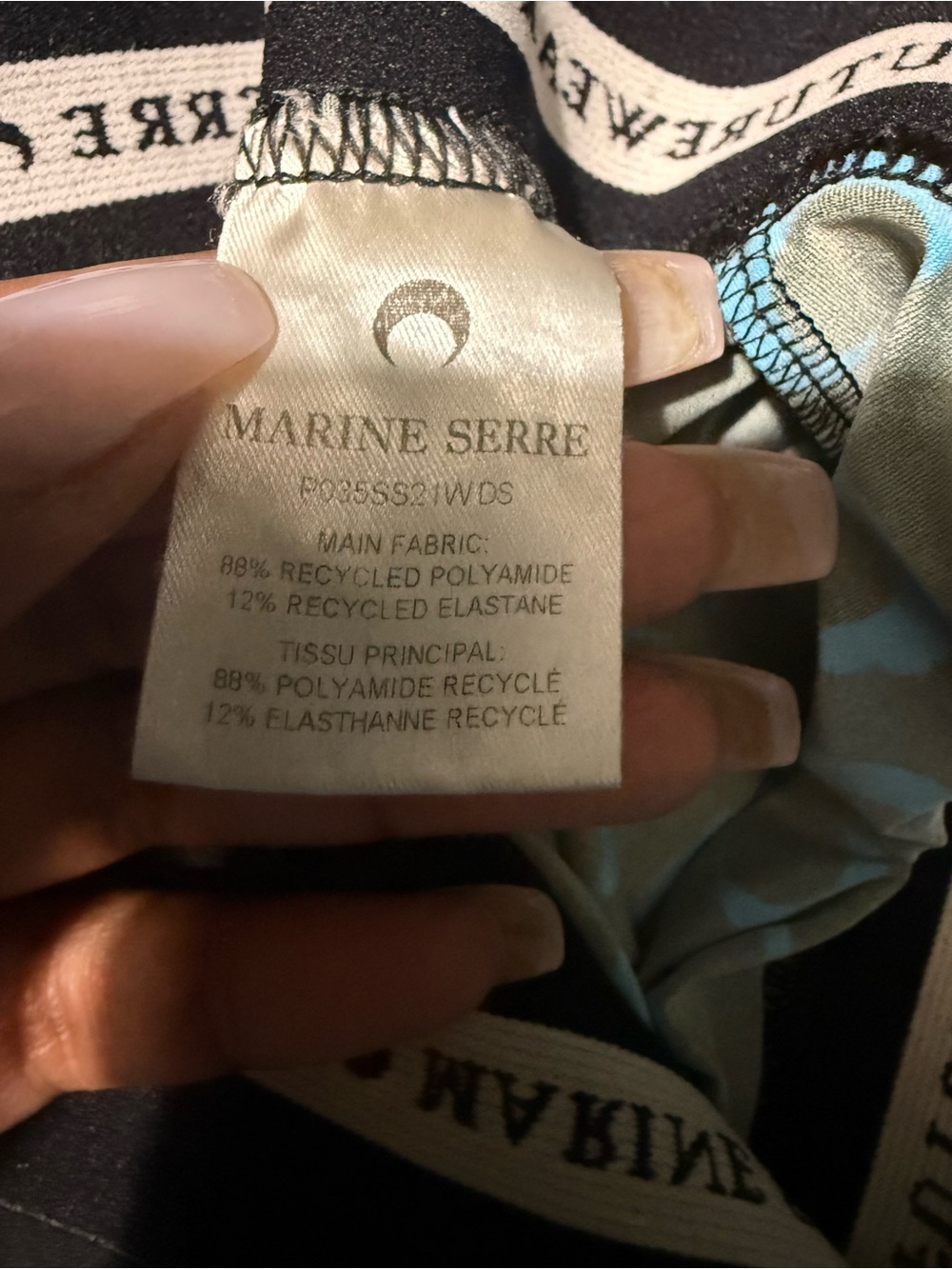 Marine Serre Black Leggings with Bright Blue Crescent Moon Print - Picture 5 of 9